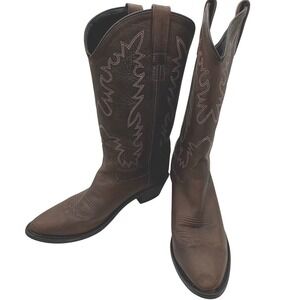 SCL7014 Brown Leather Western‎ Cowboy Boots Men's Size 8